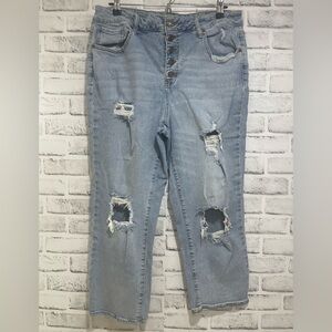 M Jeans by Maurices Button Fly Super Distressed High Waisted Crop Jeans 16